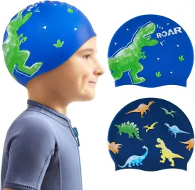 2 Pack Kids Swim Cap Durable Silicone Swim Caps for Boys Girls Toddler Waterproof Bathing Pool Swimming Caps Comfortable Kids Mermaid Unicorn Swimming Hats for Long and Short Hair