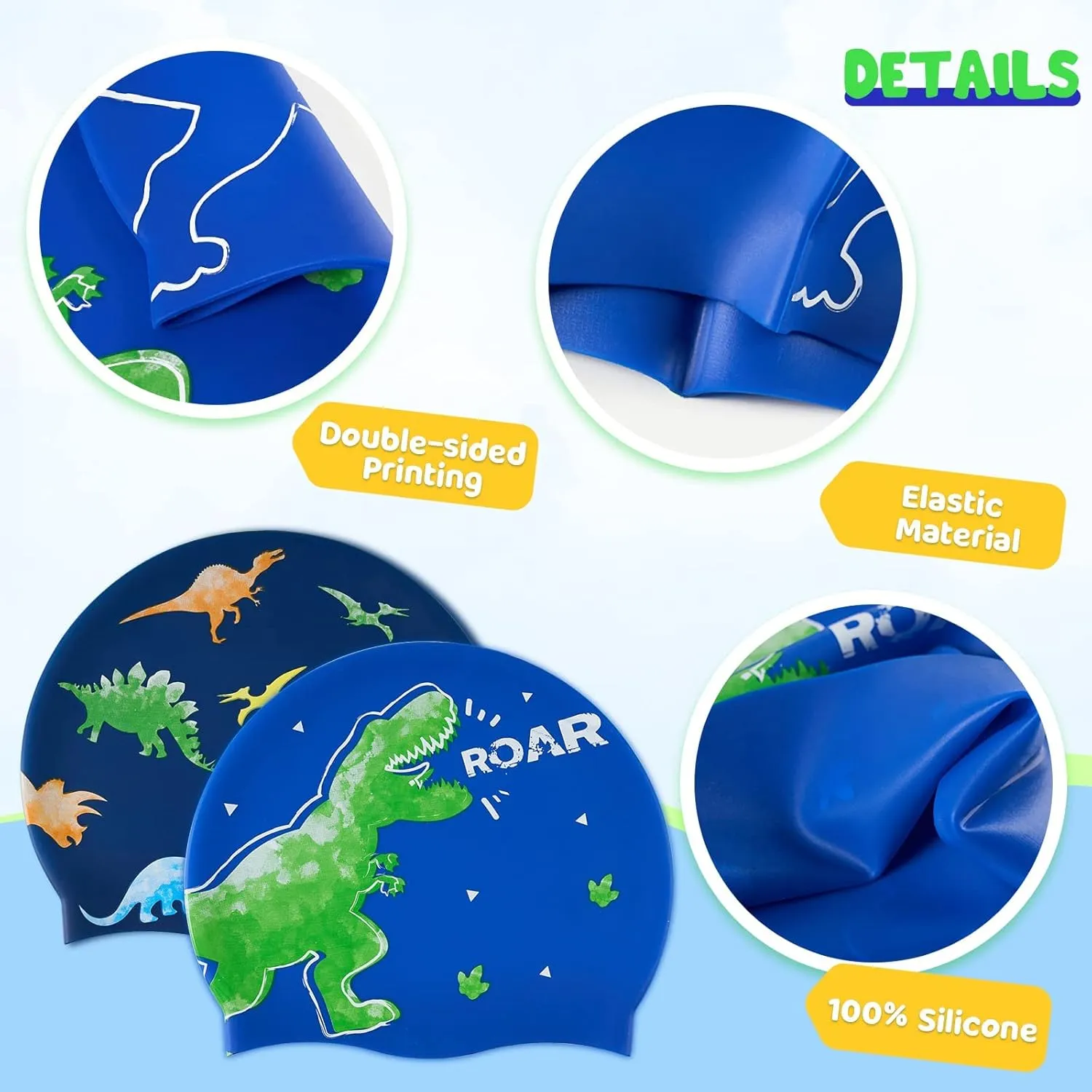 2 Pack Kids Swim Cap Durable Silicone Swim Caps for Boys Girls Toddler Waterproof Bathing Pool Swimming Caps Comfortable Kids Mermaid Unicorn Swimming Hats for Long and Short Hair