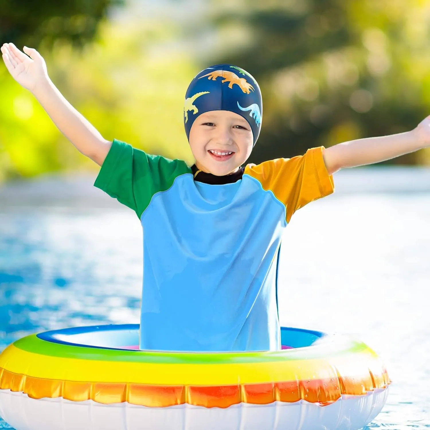 2 Pack Kids Swim Cap Durable Silicone Swim Caps for Boys Girls Toddler Waterproof Bathing Pool Swimming Caps Comfortable Kids Mermaid Unicorn Swimming Hats for Long and Short Hair