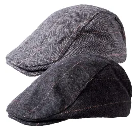2 Pack Newsboy Hats for Men Classic Herringbone Tweed Wool Blend Flat Cap Ivy Gatsby Cabbie Driving Hat A-black/Grey