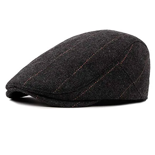 2 Pack Newsboy Hats for Men Classic Herringbone Tweed Wool Blend Flat Cap Ivy Gatsby Cabbie Driving Hat A-black/Grey