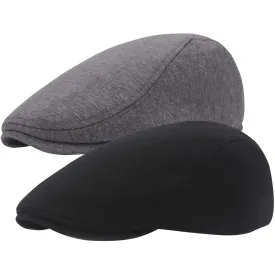 2 Pack Newsboy Hats for Men, Cotton Flat Ivy Gatsby Driving Hat Cap Black&dark Gray