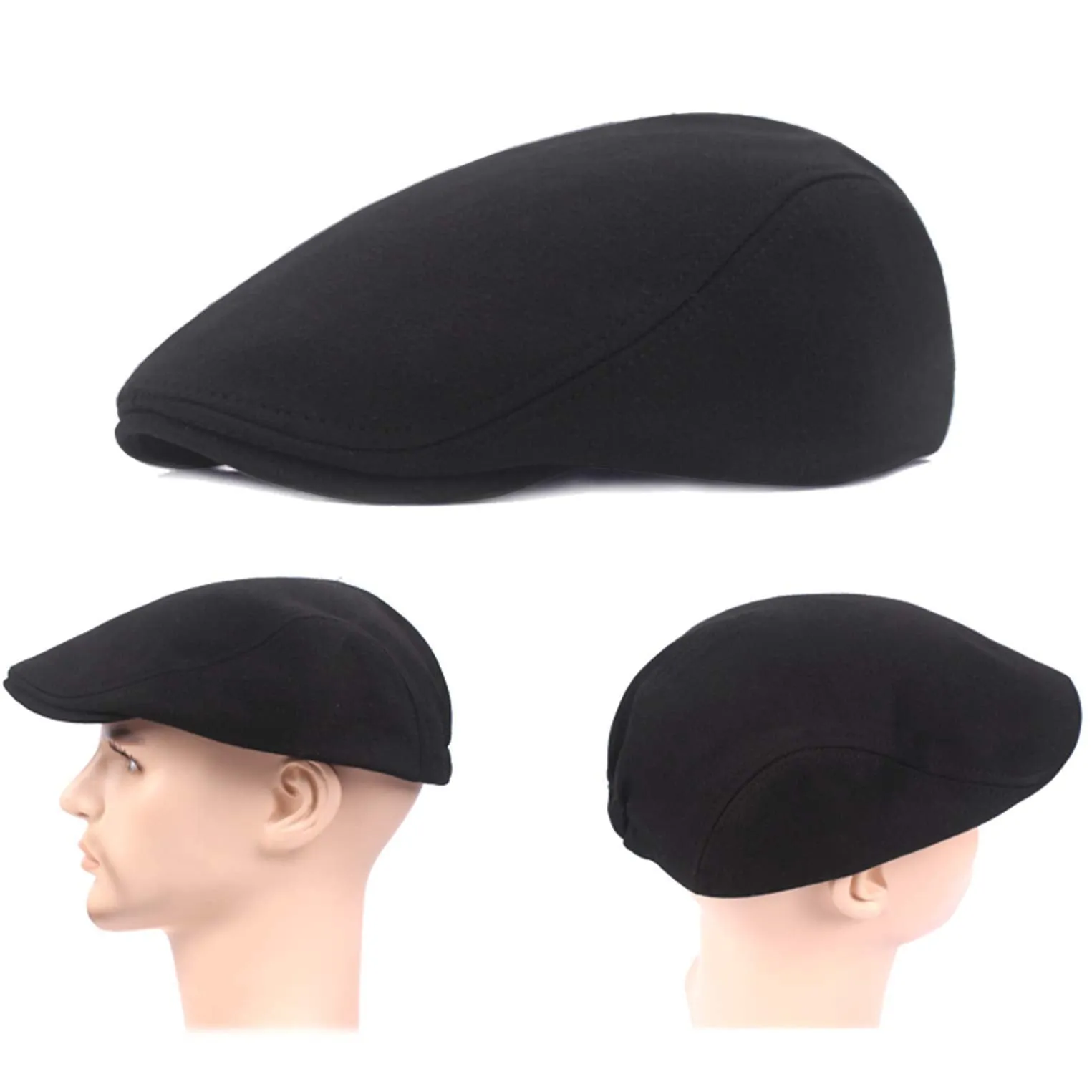 2 Pack Newsboy Hats for Men, Cotton Flat Ivy Gatsby Driving Hat Cap Black&dark Gray