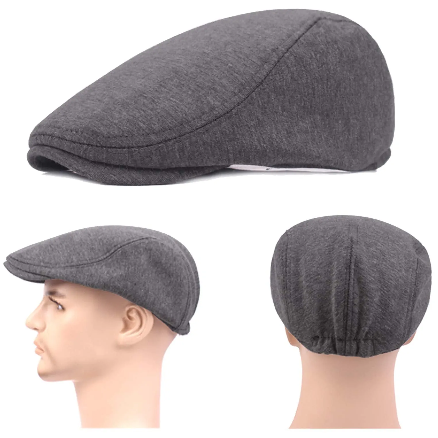 2 Pack Newsboy Hats for Men, Cotton Flat Ivy Gatsby Driving Hat Cap Black&dark Gray