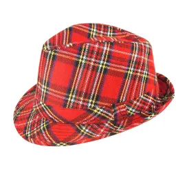 Adult Tartan Scottish Burns Night out Trilby Gangster Hat Fancy Dress Accessory