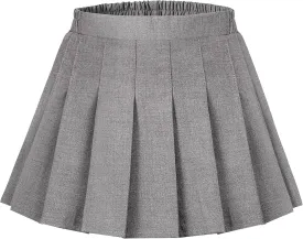 Auranso Girls Pleated Skirt Kids Tennis Elastic Waist Uniform Plaid Skirt 4-14 Y