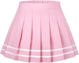 Auranso Girls Pleated Skirt Kids Tennis Elastic Waist Uniform Plaid Skirt 4-14 Y