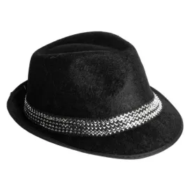 Black Velvet Trilby Rockstar Hat With Metallic Band