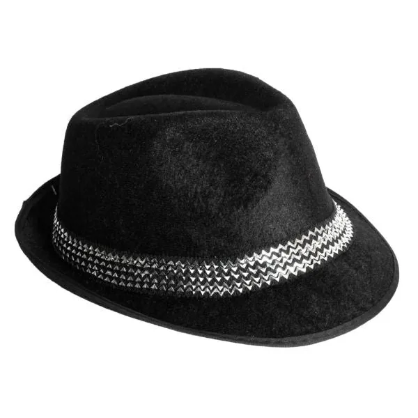Black Velvet Trilby Rockstar Hat With Metallic Band
