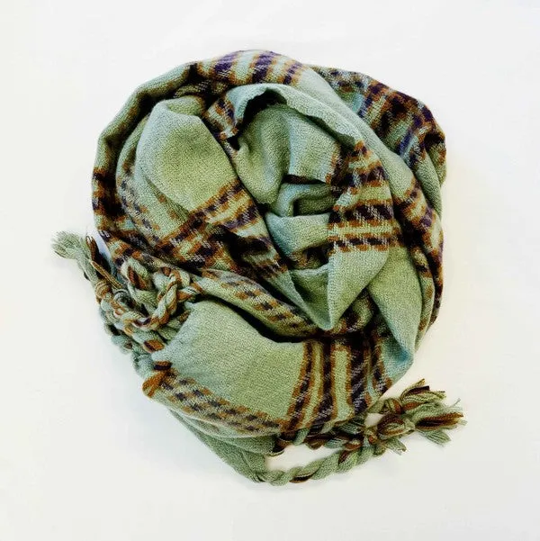 Braided Fringe Plaid Scarf