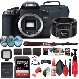 Canon EOS Rebel 850D / T8i DSLR Camera (Body Only)   Canon EF 50mm Lens   64GB Ultimate Bundle