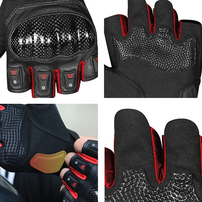 Carbon Fiber Leather Protective Fingerless Gloves