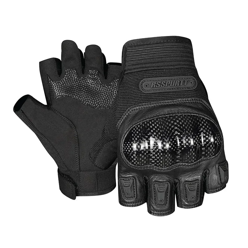 Carbon Fiber Leather Protective Fingerless Gloves