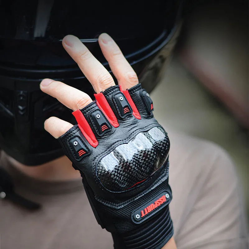 Carbon Fiber Leather Protective Fingerless Gloves