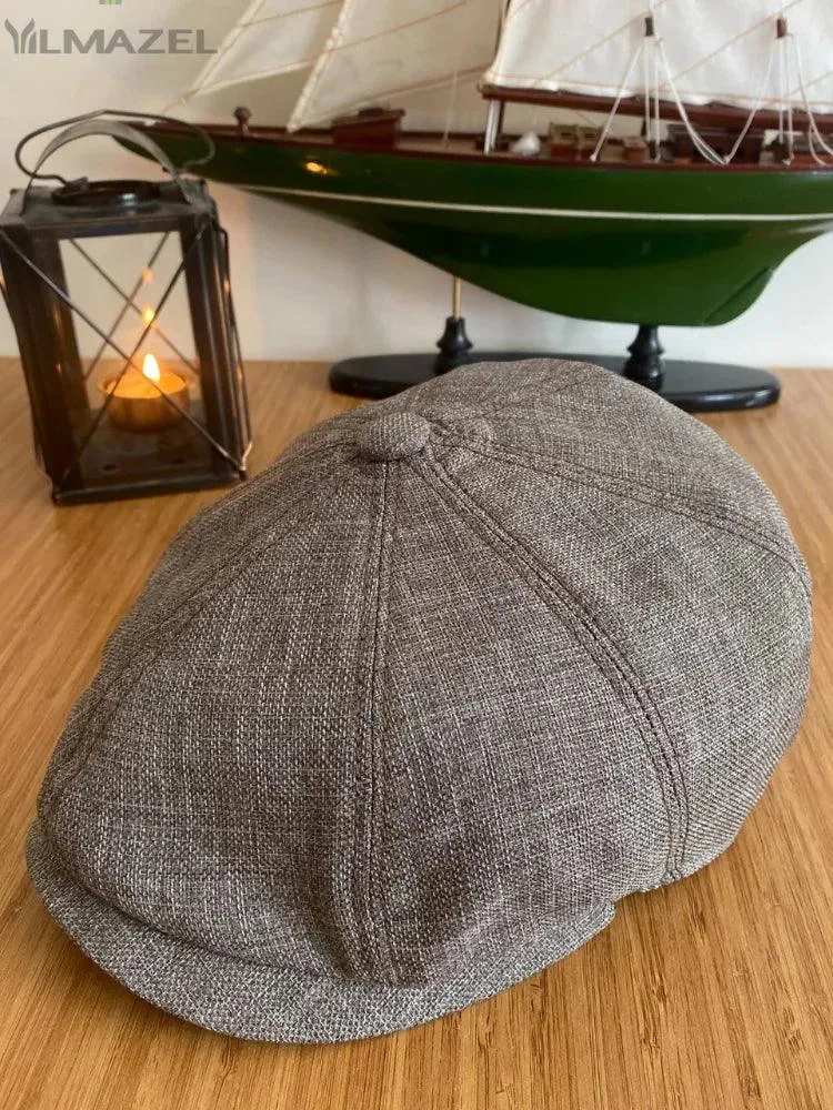 Classic Linen 8-Panel Baker Boy Cap for Unisex Fashion