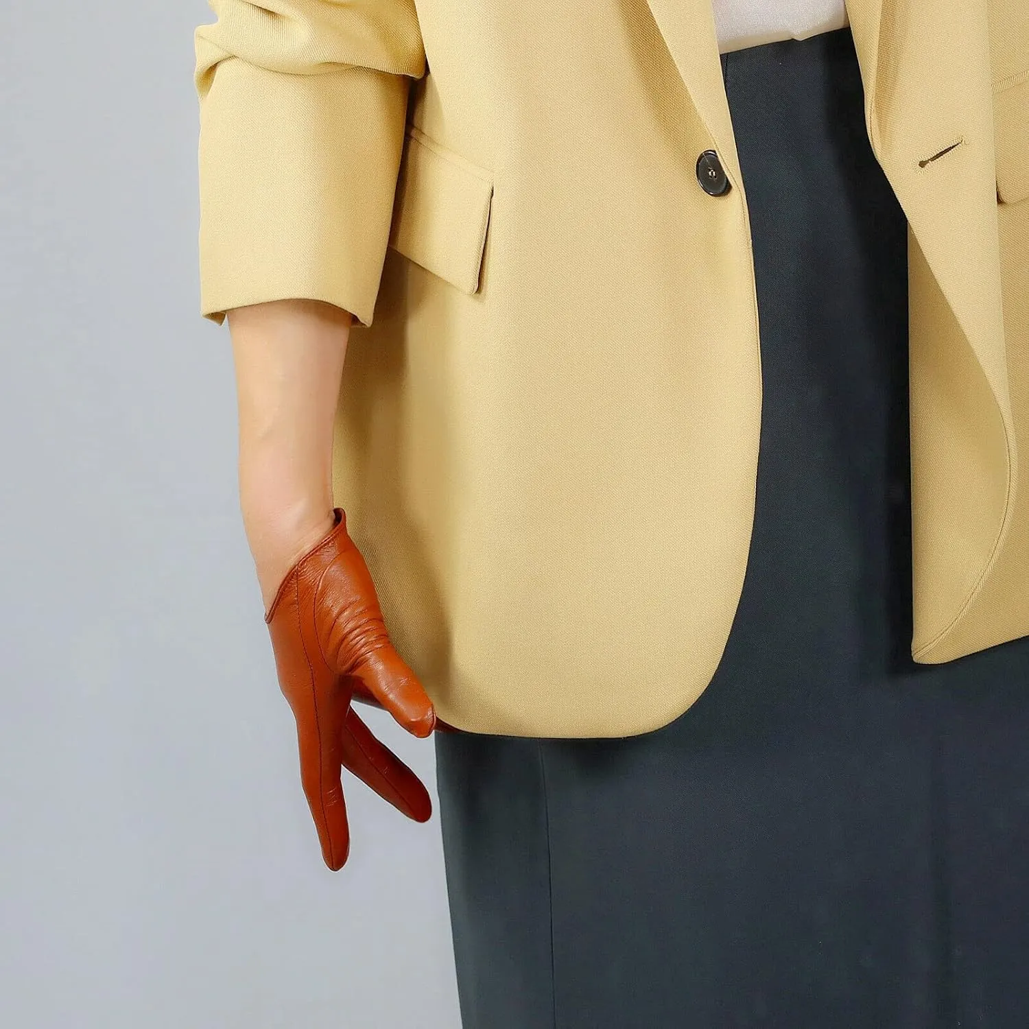 DooWay Women Short Real Leather Dress Gloves TOUCHSSCREEN Half Palm 5" Genuine Import Lambskin Gothic Driving Party Gloves