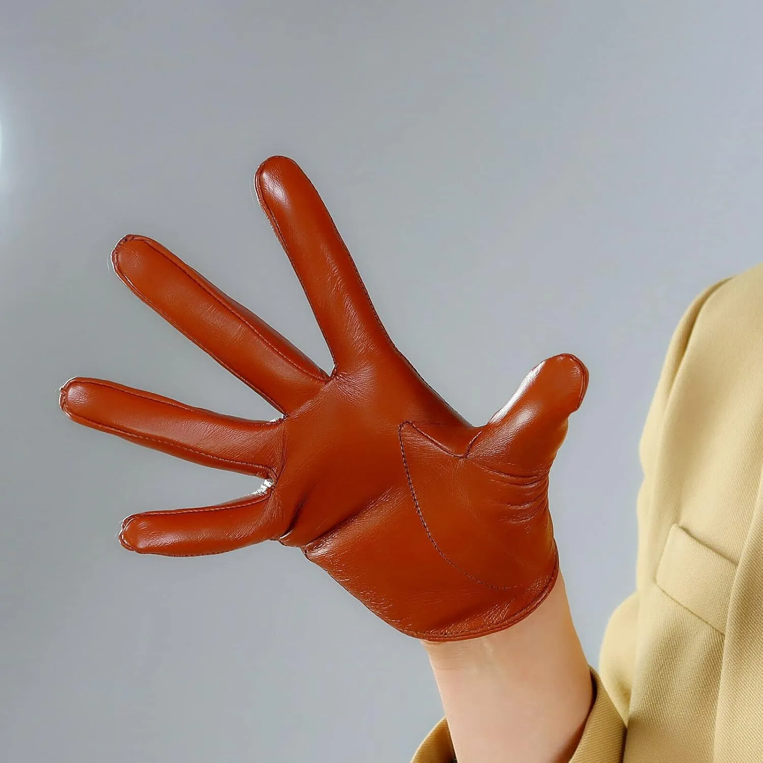 DooWay Women Short Real Leather Dress Gloves TOUCHSSCREEN Half Palm 5" Genuine Import Lambskin Gothic Driving Party Gloves