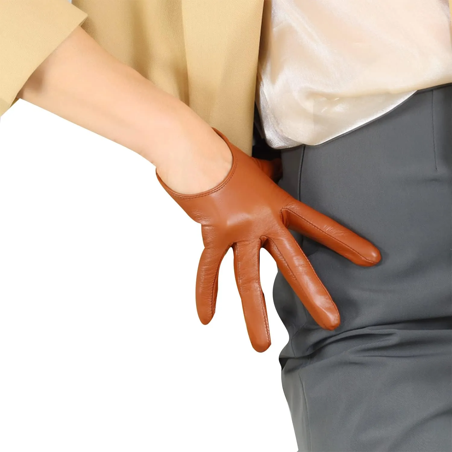 DooWay Women Short Real Leather Dress Gloves TOUCHSSCREEN Half Palm 5" Genuine Import Lambskin Gothic Driving Party Gloves