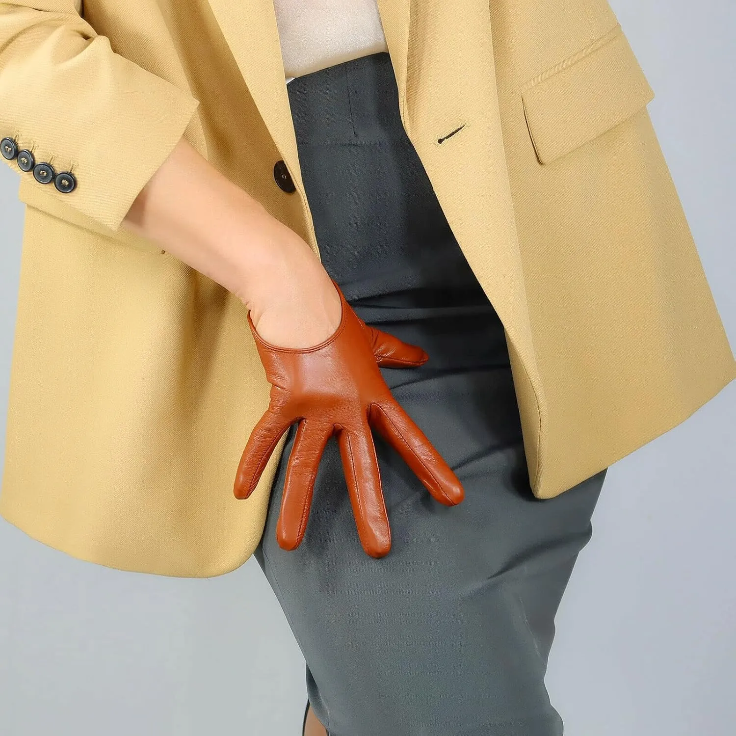DooWay Women Short Real Leather Dress Gloves TOUCHSSCREEN Half Palm 5" Genuine Import Lambskin Gothic Driving Party Gloves