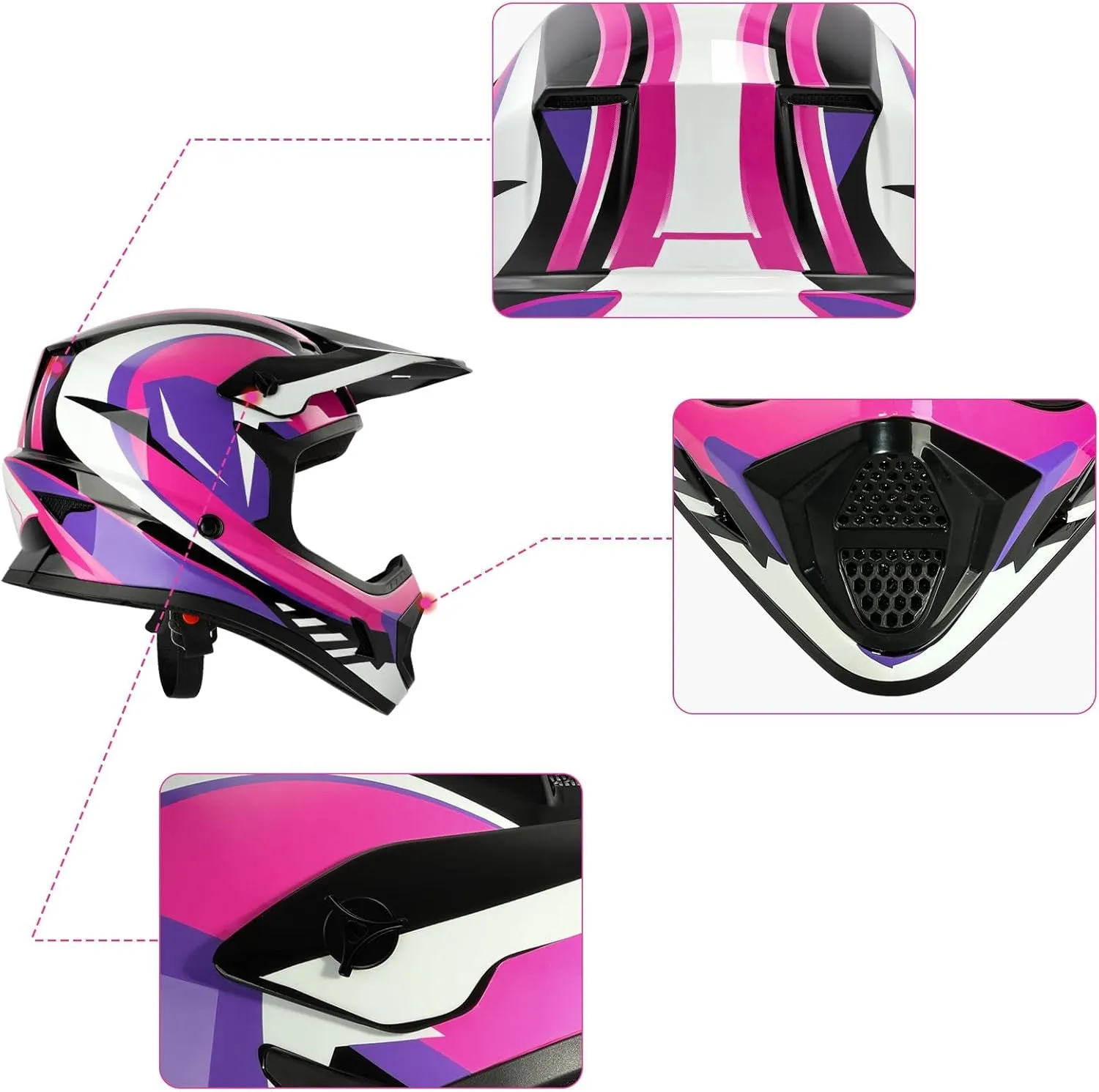 Dot Youth Kids ATV Motorcycle Helmets Full-Face Kids Helmet with Adjustable Chin Strap for Boys and Girls Kids Dirt Bike BMX Cycling W/Goggles Gloves