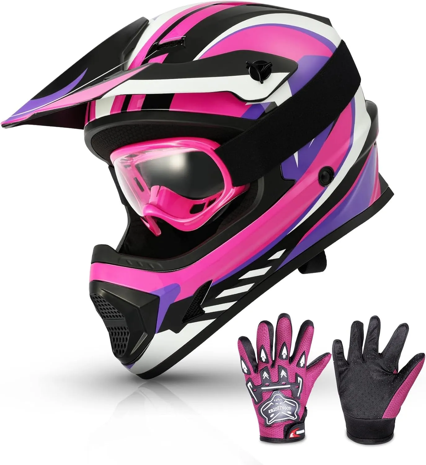 Dot Youth Kids ATV Motorcycle Helmets Full-Face Kids Helmet with Adjustable Chin Strap for Boys and Girls Kids Dirt Bike BMX Cycling W/Goggles Gloves