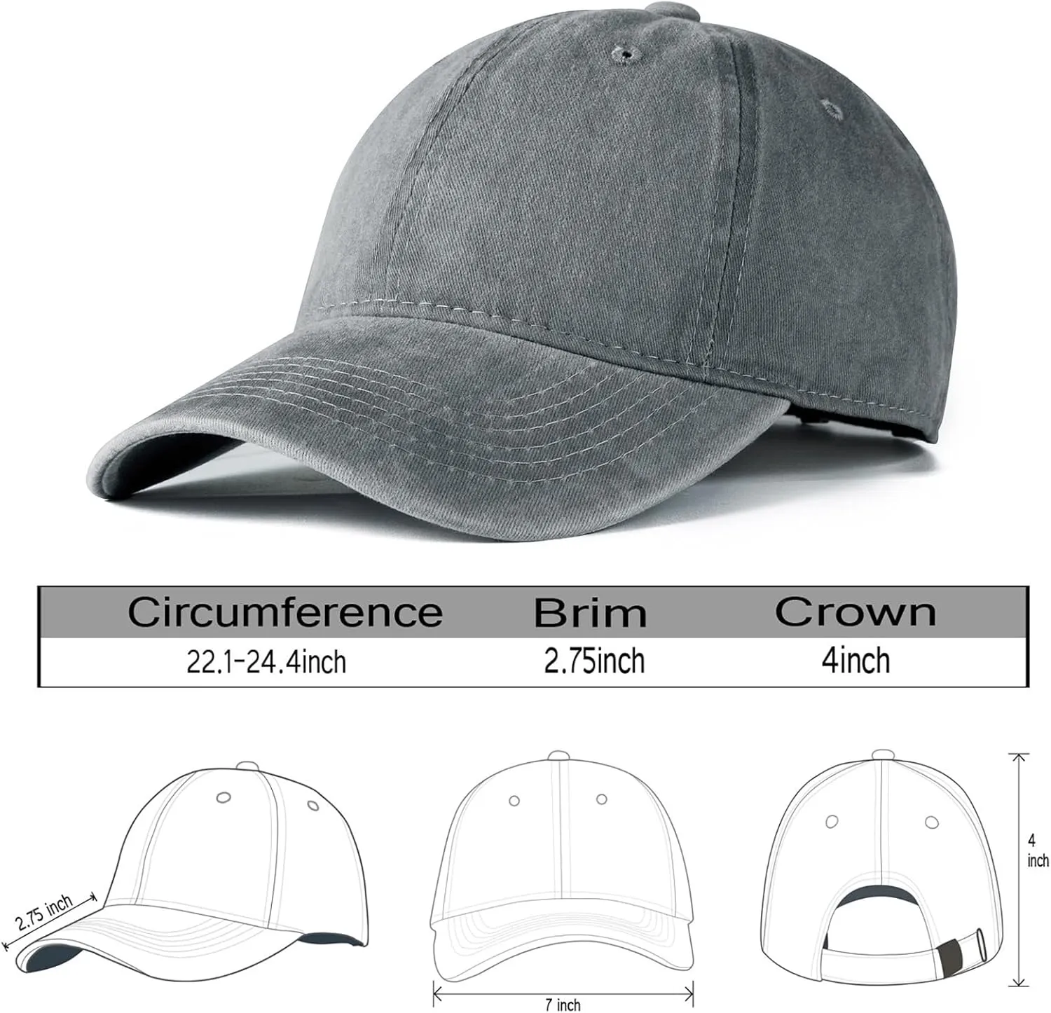 Edoneery Men Women Baseball Cap-Low Profile Adjustable Washed Cotton Golf Dad Hat