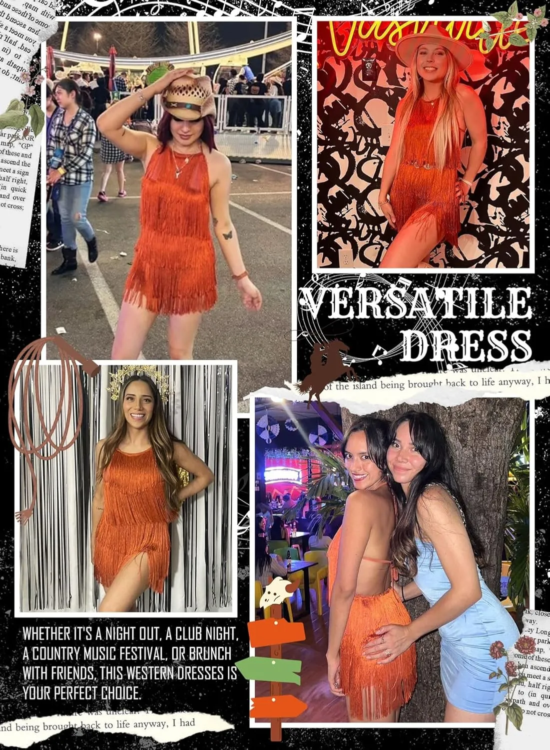 Ella Lust Sexy Backless Fringe Dress Jumpsuit - Western Country Concert Cowgirl Outfit for Women Nashville Tassel Romper