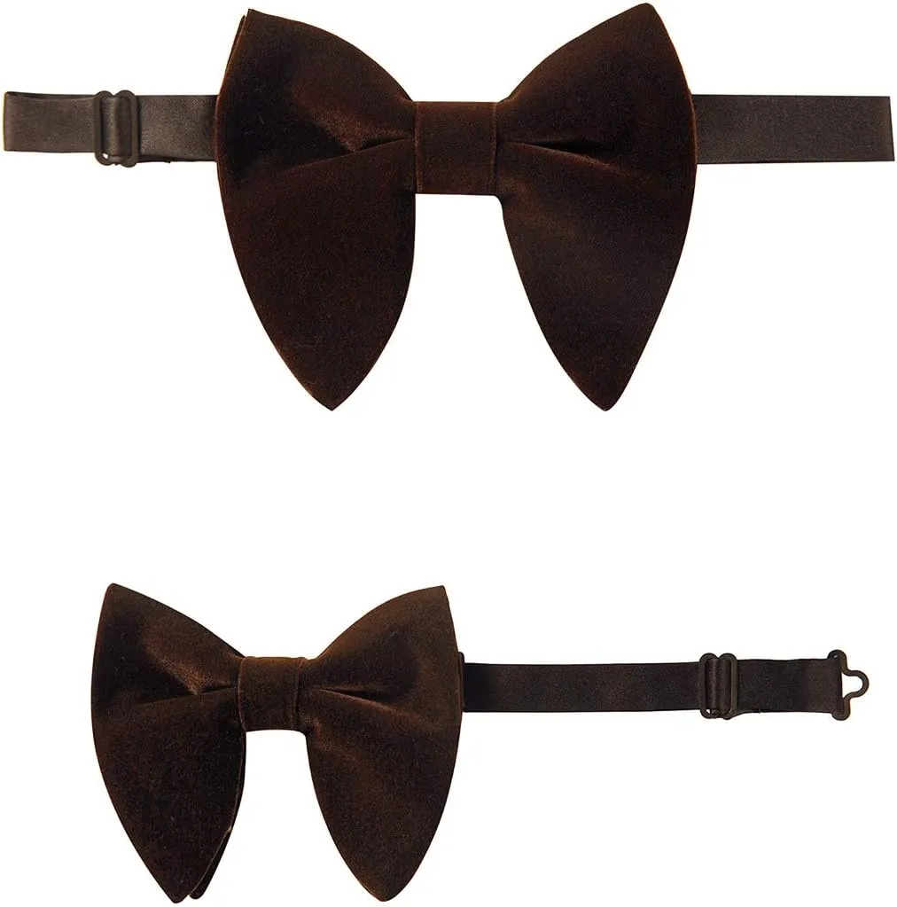 GUSLESON Mens Solid Plaid Velvet Pre-tied Adjustable Bow Tie and Pocket Square Cufflink Set with Gift Box