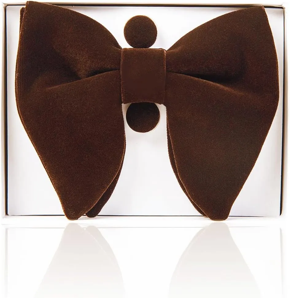 GUSLESON Mens Solid Plaid Velvet Pre-tied Adjustable Bow Tie and Pocket Square Cufflink Set with Gift Box