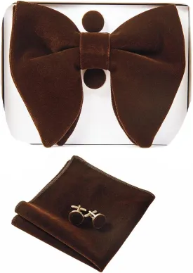 GUSLESON Mens Solid Plaid Velvet Pre-tied Adjustable Bow Tie and Pocket Square Cufflink Set with Gift Box