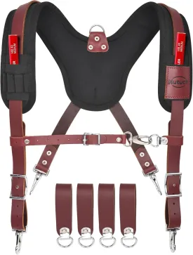Heavy Duty Leather Work Suspender With Pockets | Fully-Adjustable Padded Leather Tool Belt Suspenders for Men | Construction | Framers | Handyman | Electrician