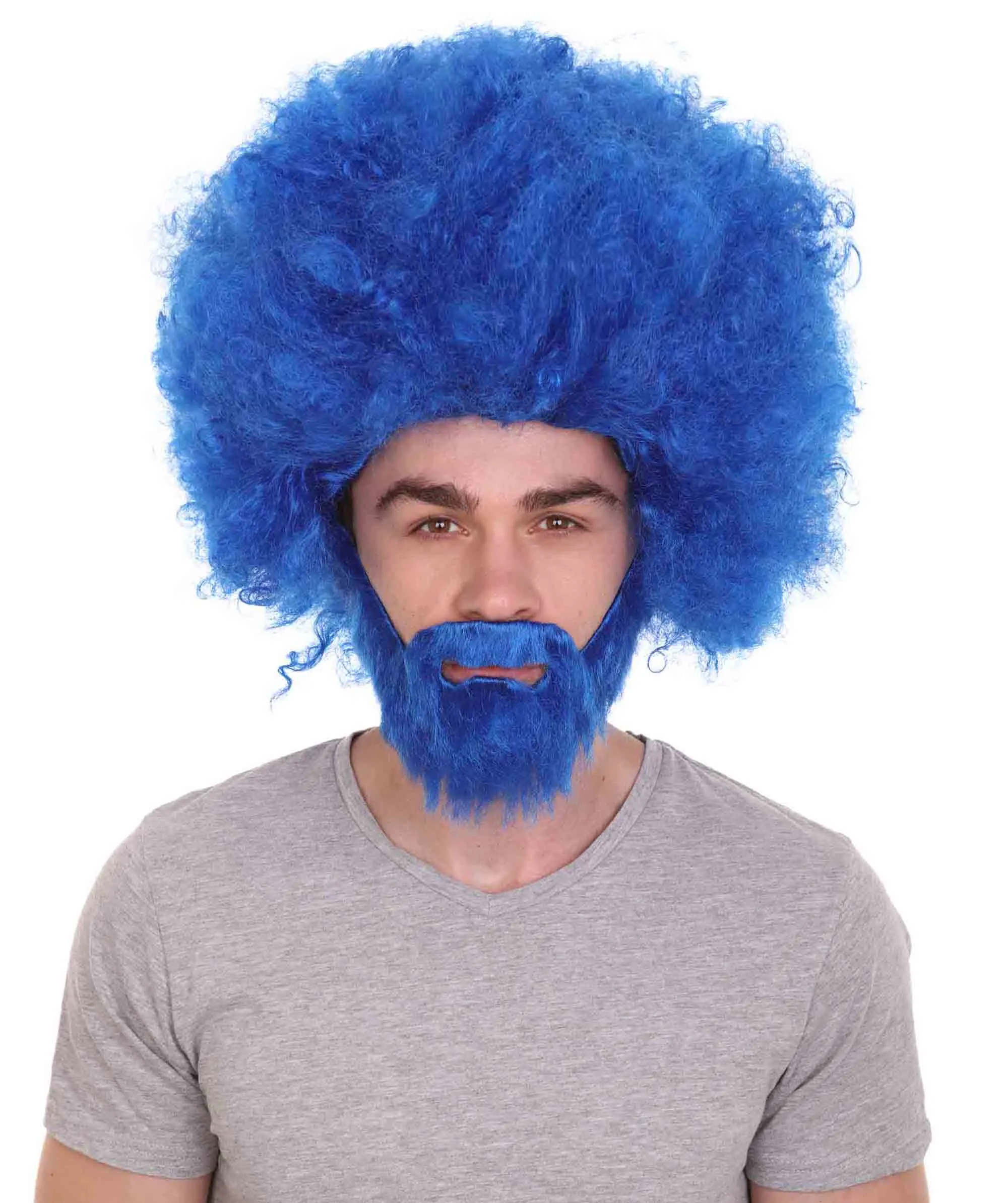 HPO Adult Unisex 80's Painter Afro Wig and Beard Set | Easy and Classic Celebrity Costume | Premium Halloween Wig