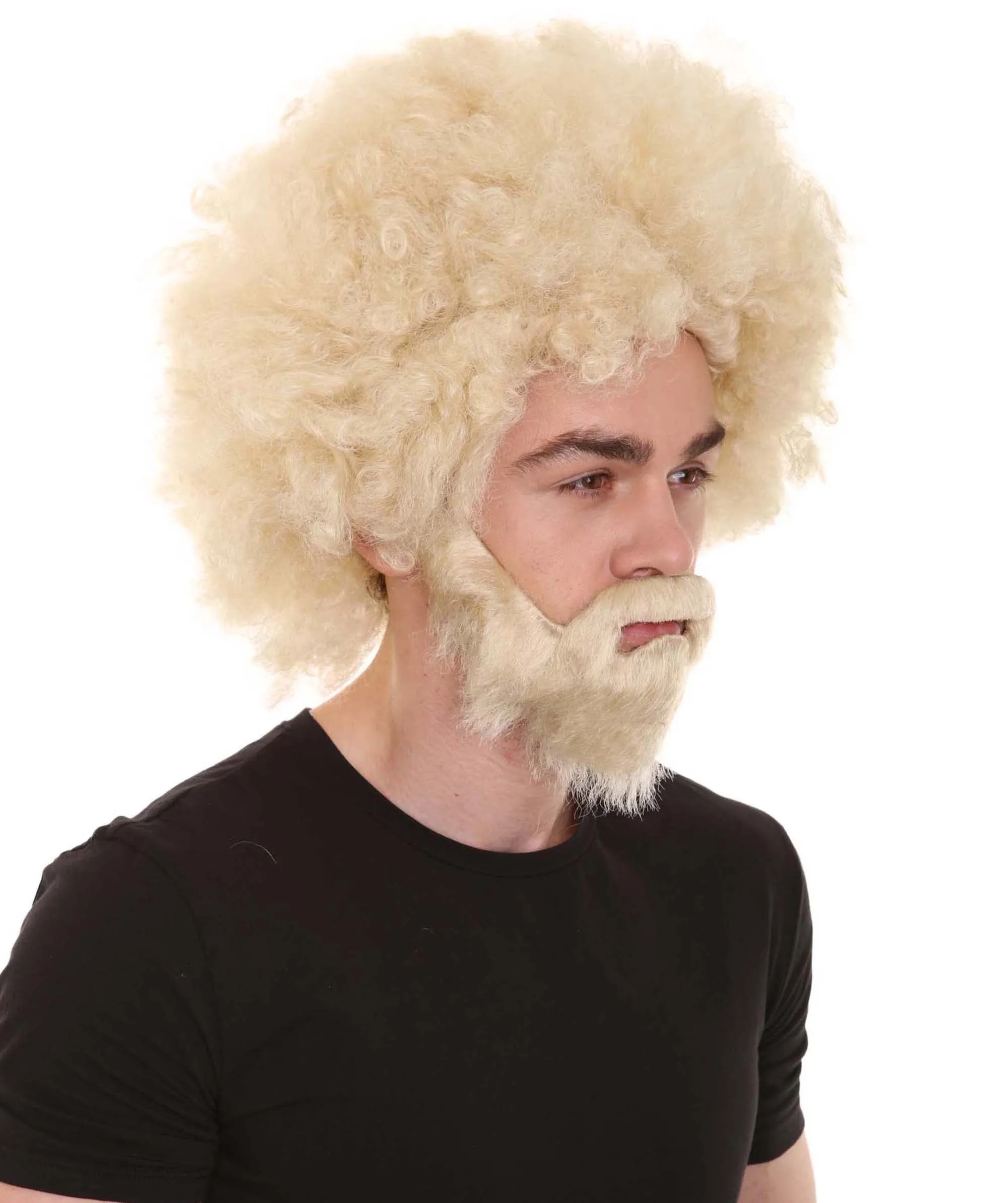 HPO Adult Unisex 80's Painter Afro Wig and Beard Set | Easy and Classic Celebrity Costume | Premium Halloween Wig