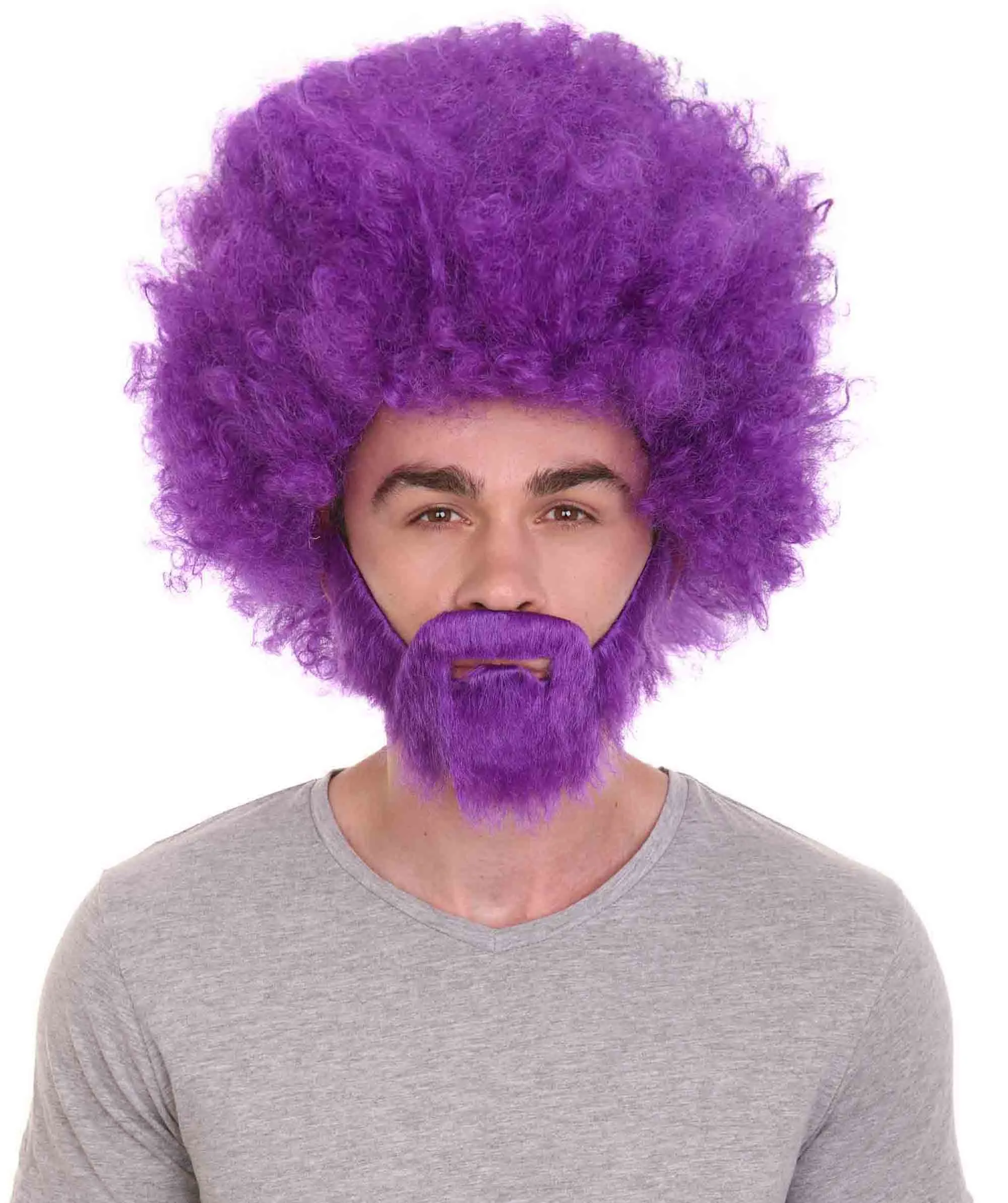 HPO Adult Unisex 80's Painter Afro Wig and Beard Set | Easy and Classic Celebrity Costume | Premium Halloween Wig