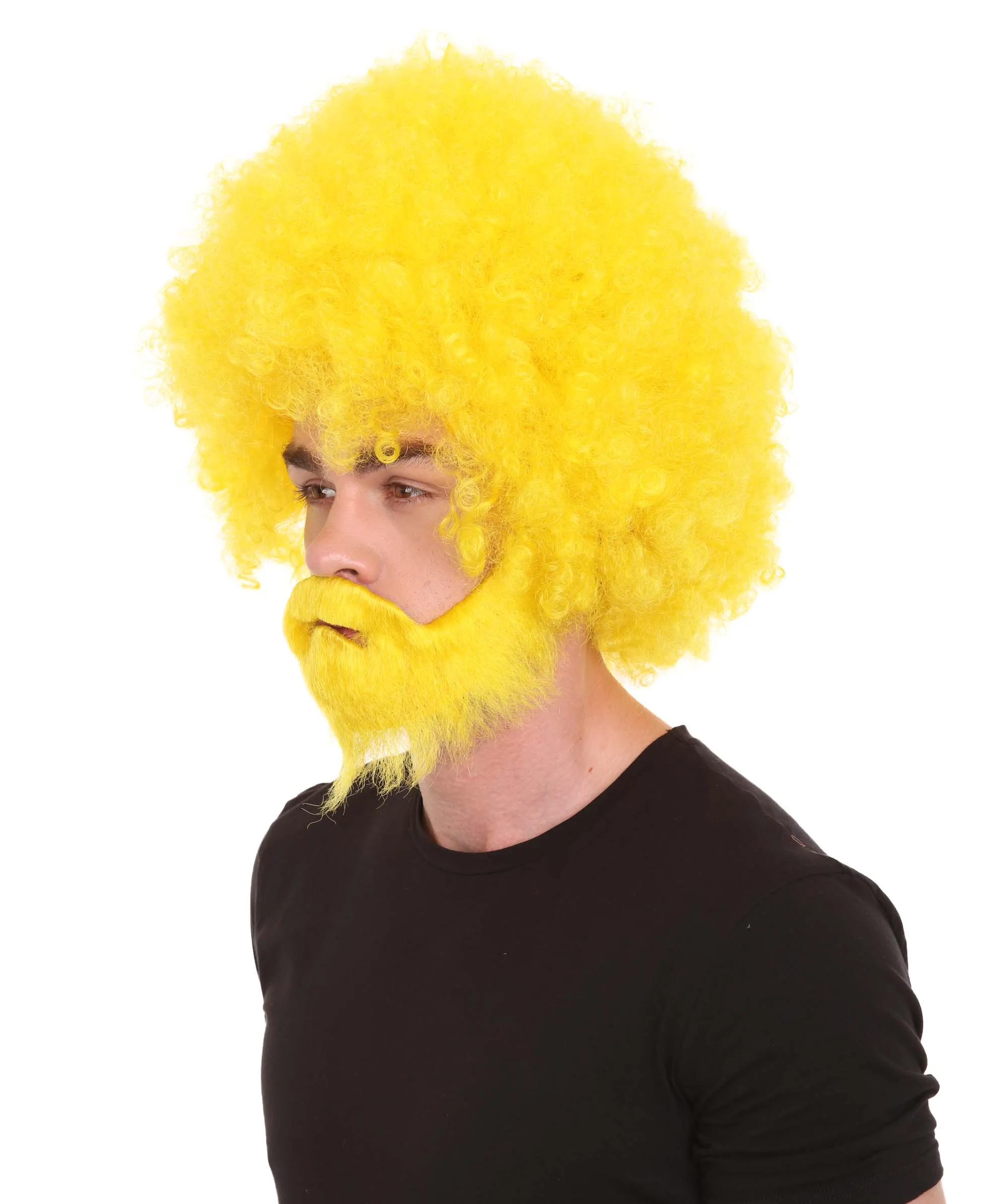 HPO Adult Unisex 80's Painter Afro Wig and Beard Set | Easy and Classic Celebrity Costume | Premium Halloween Wig