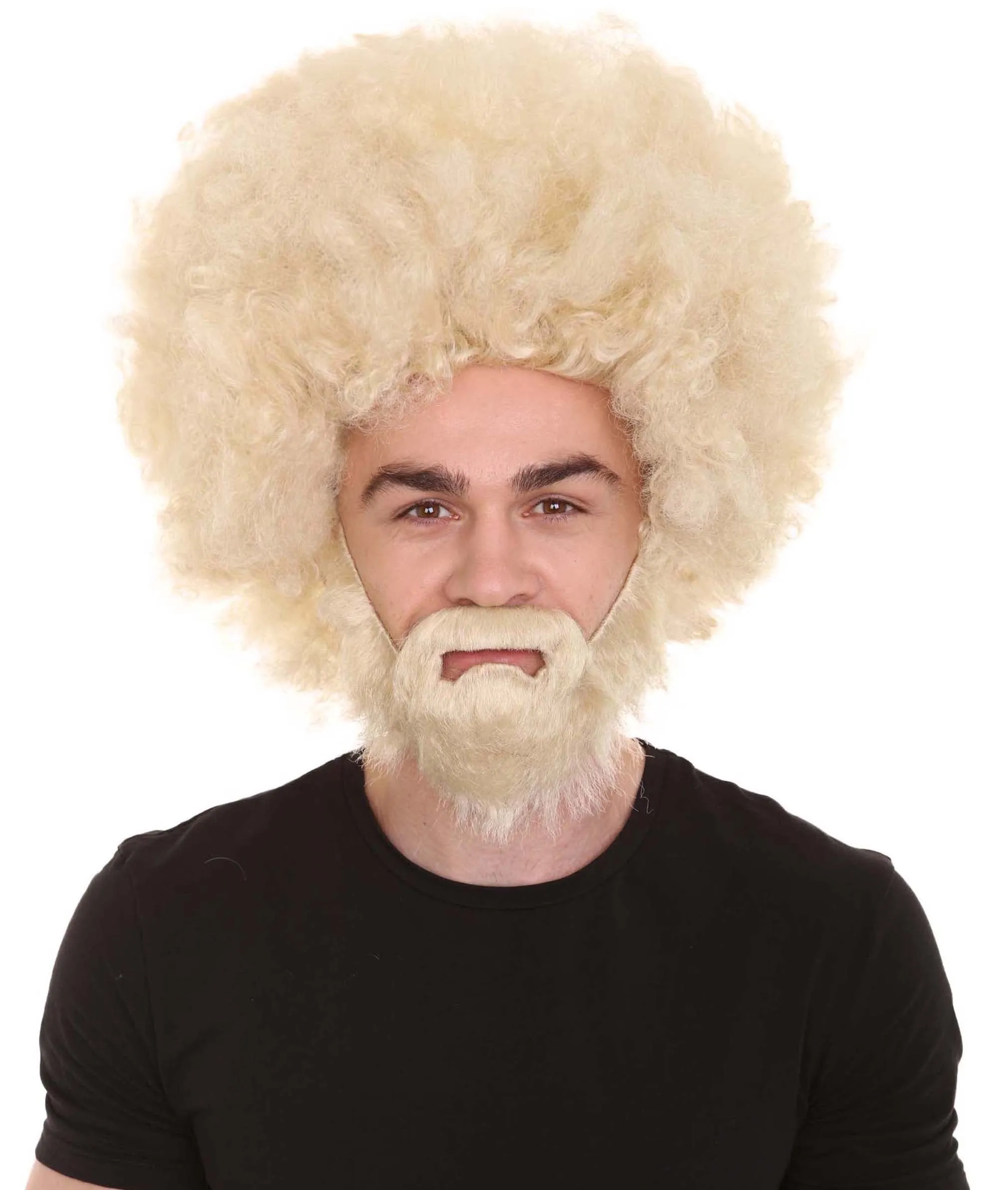 HPO Adult Unisex 80's Painter Afro Wig and Beard Set | Easy and Classic Celebrity Costume | Premium Halloween Wig