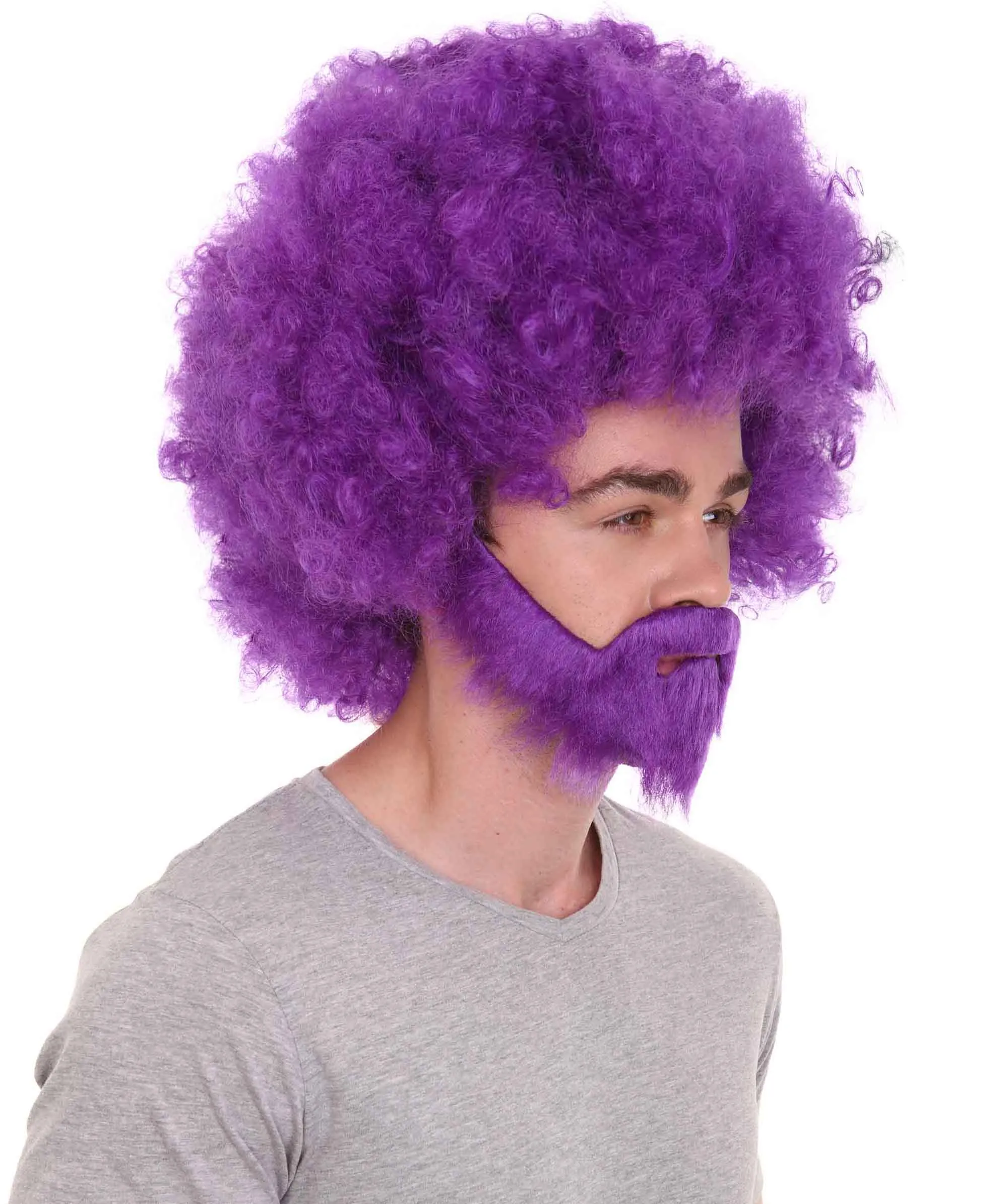 HPO Adult Unisex 80's Painter Afro Wig and Beard Set | Easy and Classic Celebrity Costume | Premium Halloween Wig