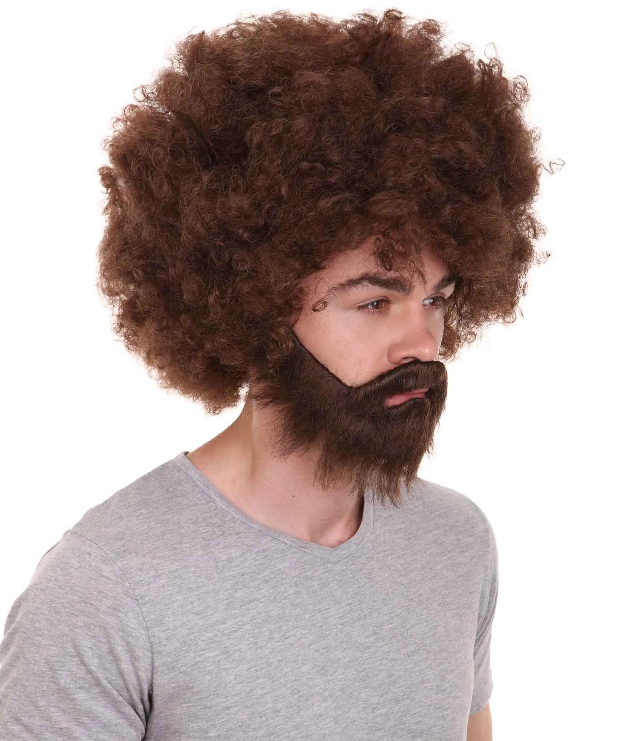 HPO Adult Unisex 80's Painter Afro Wig and Beard Set | Easy and Classic Celebrity Costume | Premium Halloween Wig