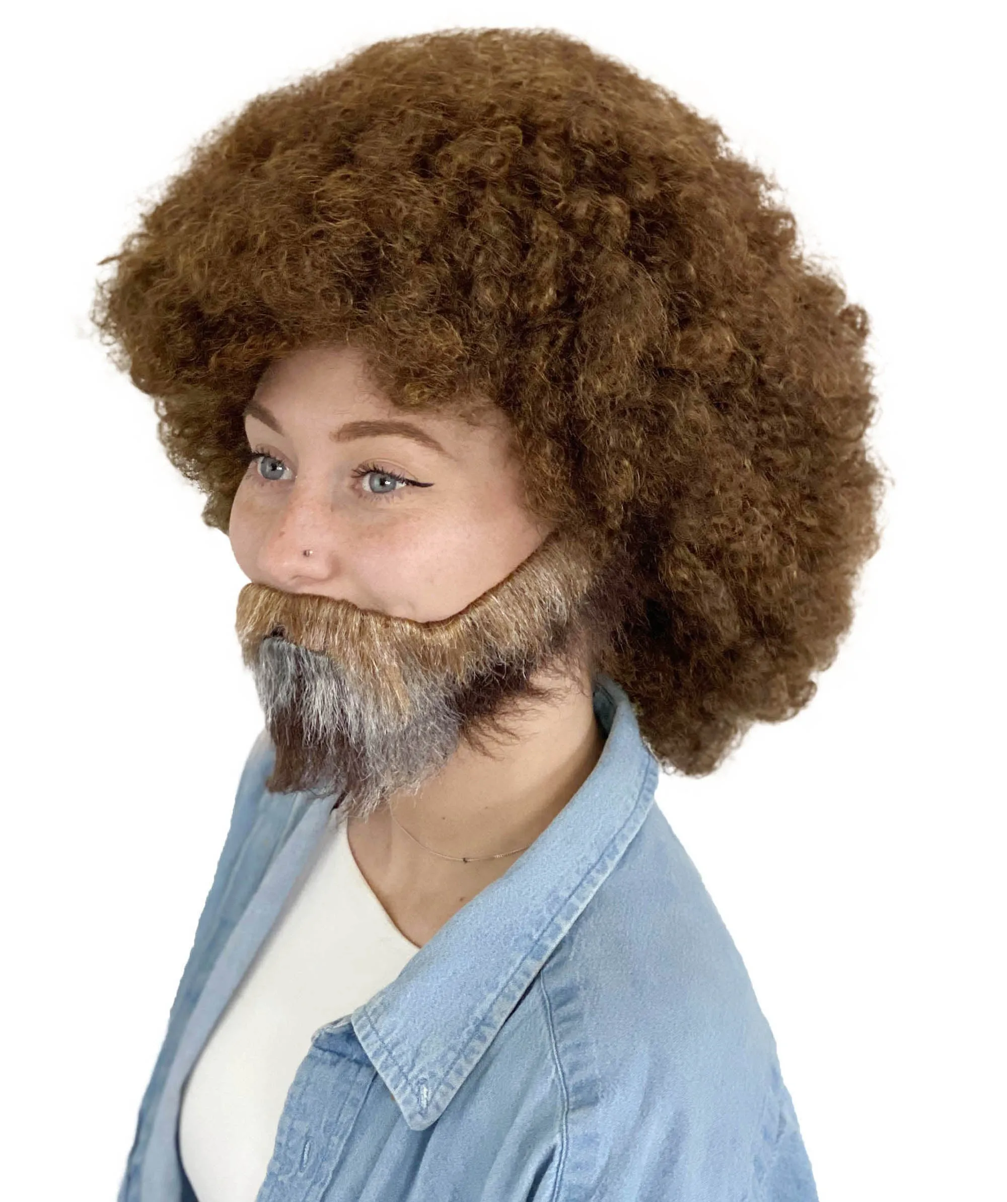 HPO Adult Unisex 80's Painter Afro Wig and Beard Set | Easy and Classic Celebrity Costume | Premium Halloween Wig