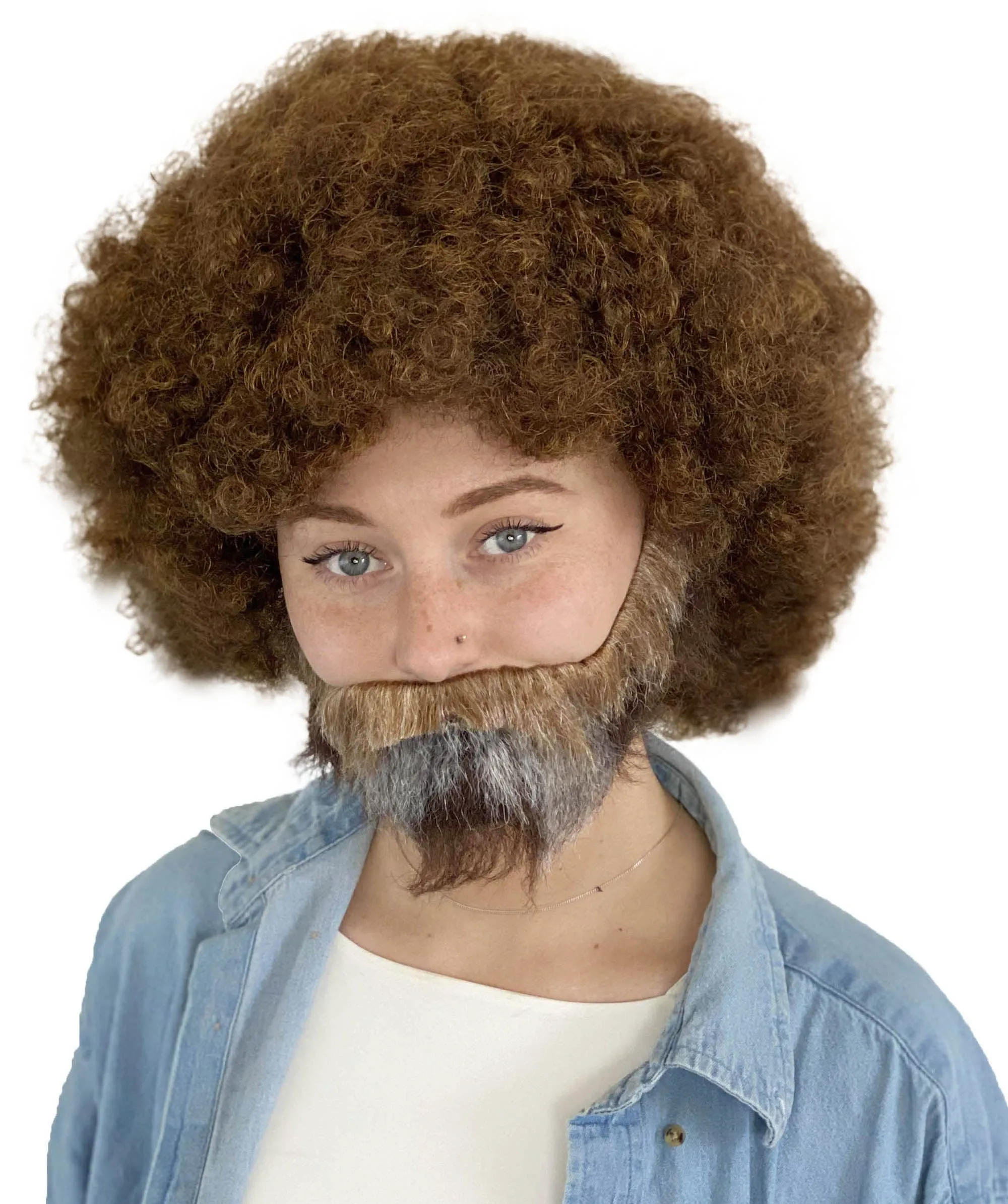 HPO Adult Unisex 80's Painter Afro Wig and Beard Set | Easy and Classic Celebrity Costume | Premium Halloween Wig