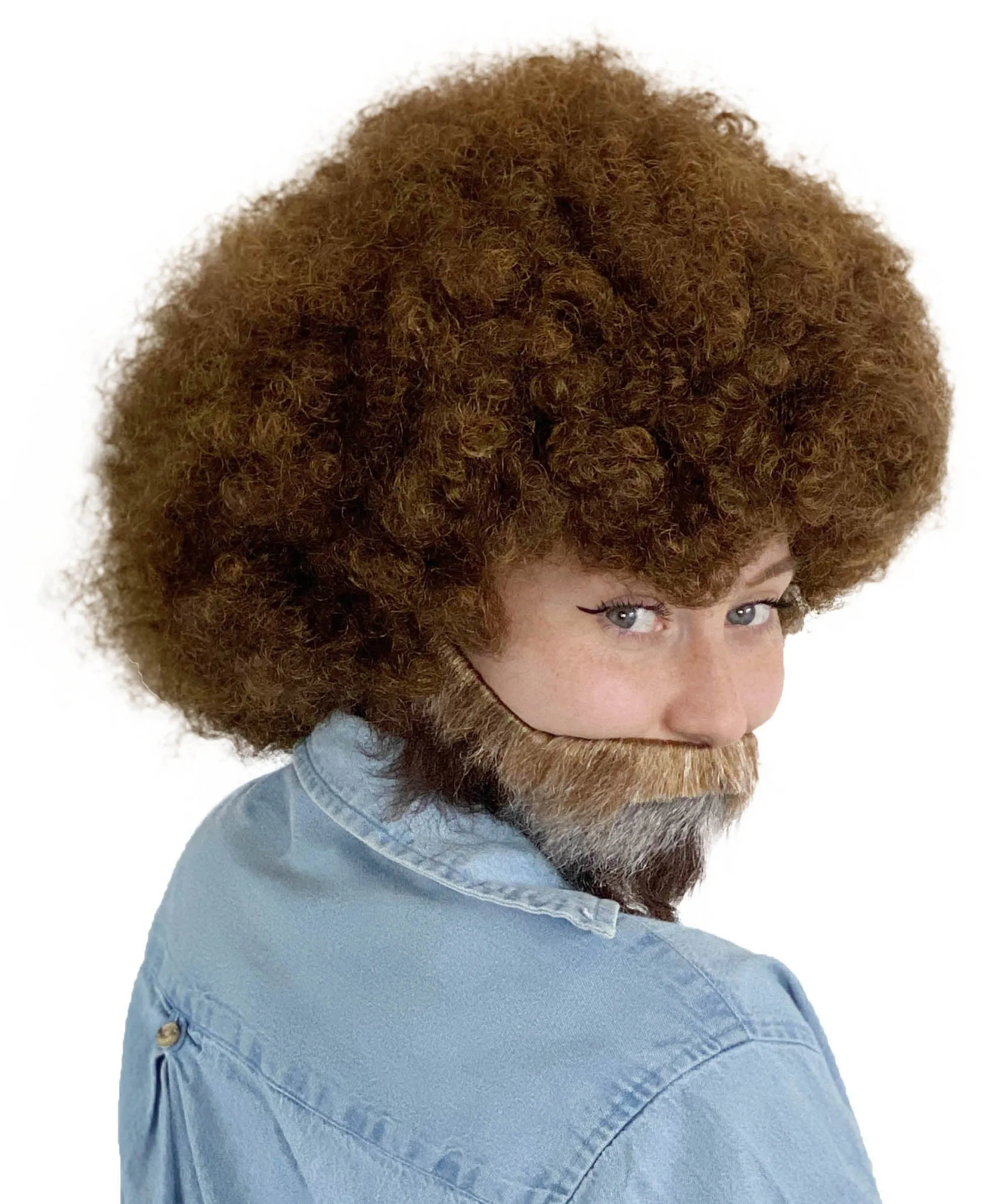 HPO Adult Unisex 80's Painter Afro Wig and Beard Set | Easy and Classic Celebrity Costume | Premium Halloween Wig