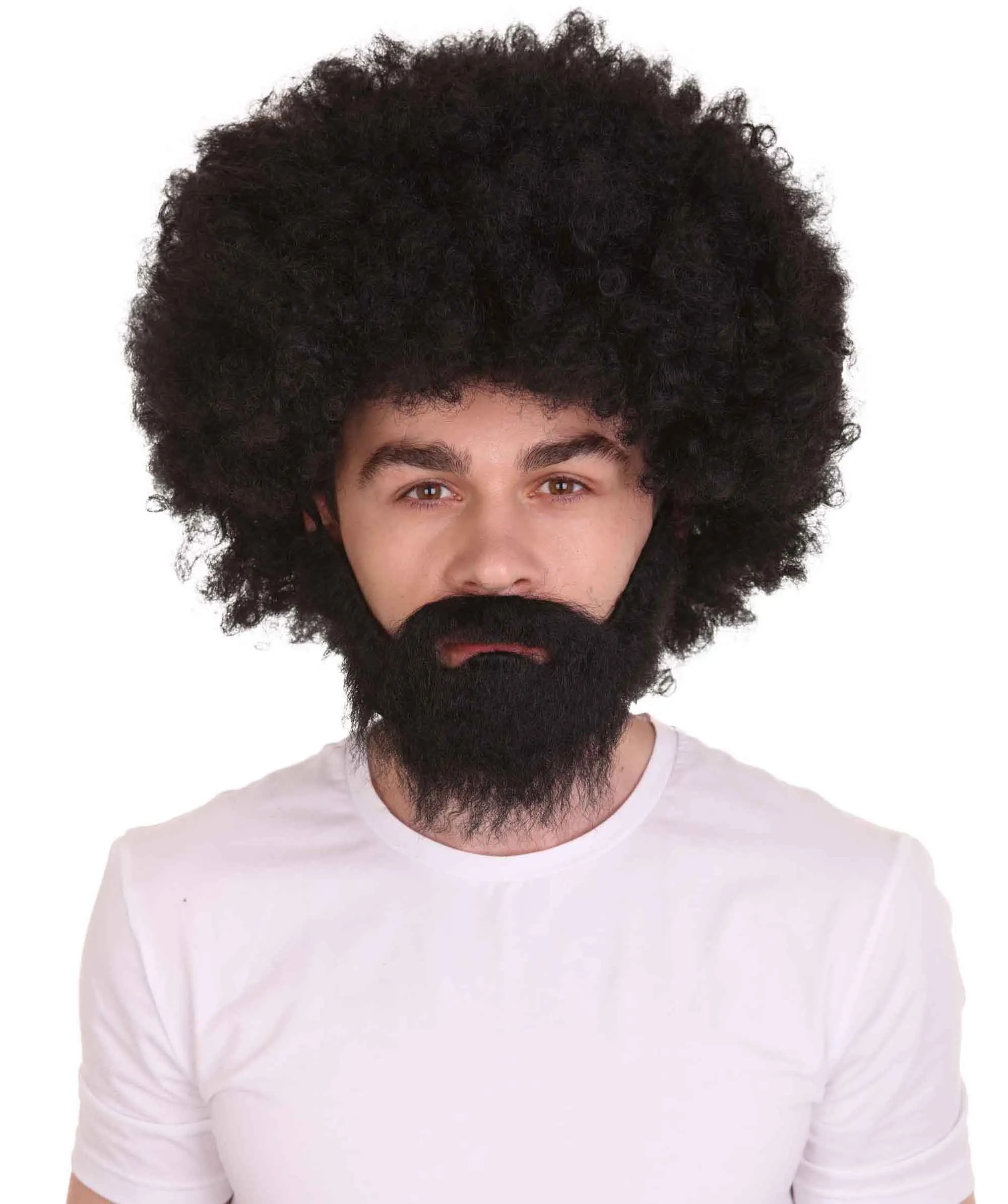 HPO Adult Unisex 80's Painter Afro Wig and Beard Set | Easy and Classic Celebrity Costume | Premium Halloween Wig