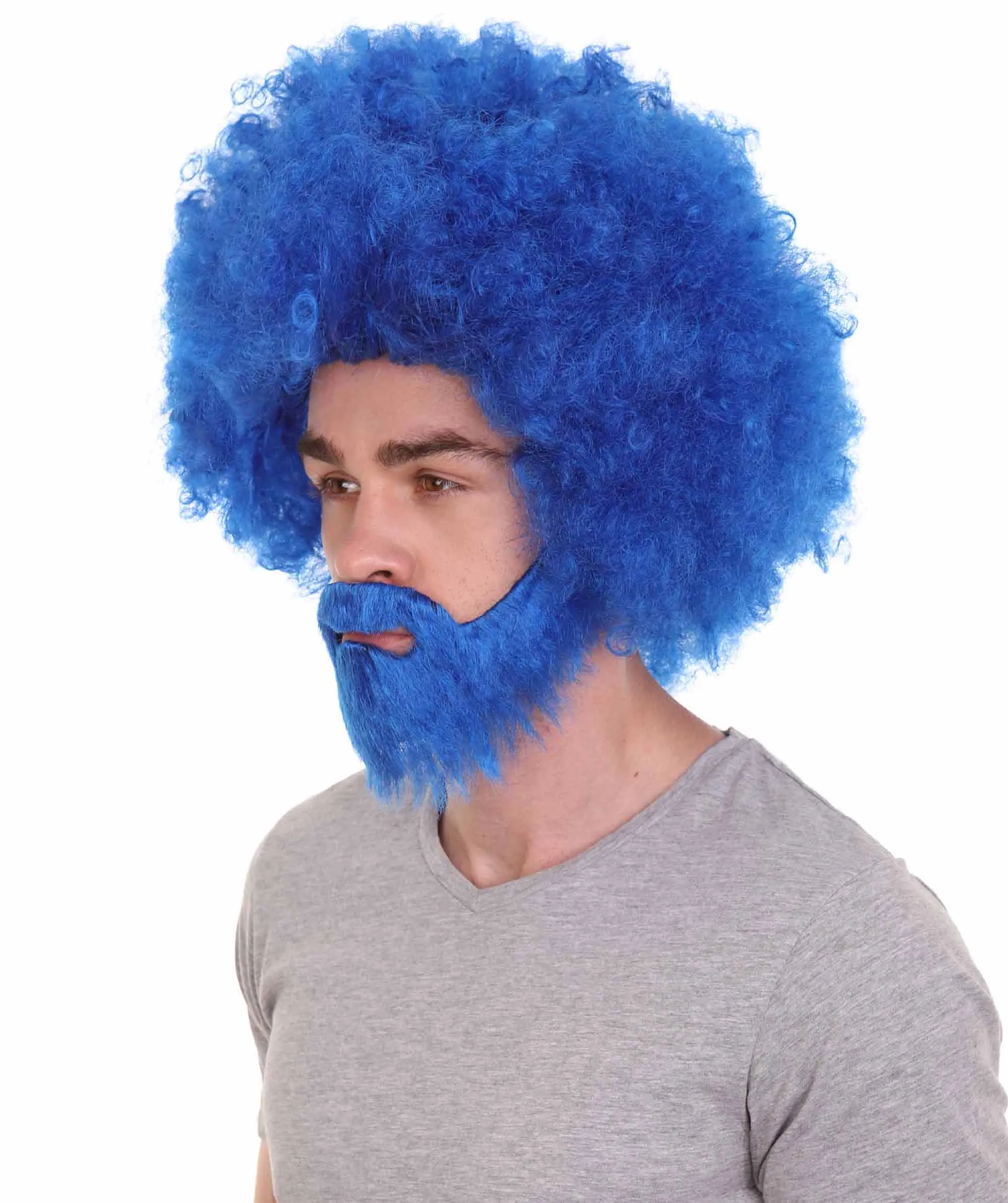 HPO Adult Unisex 80's Painter Afro Wig and Beard Set | Easy and Classic Celebrity Costume | Premium Halloween Wig