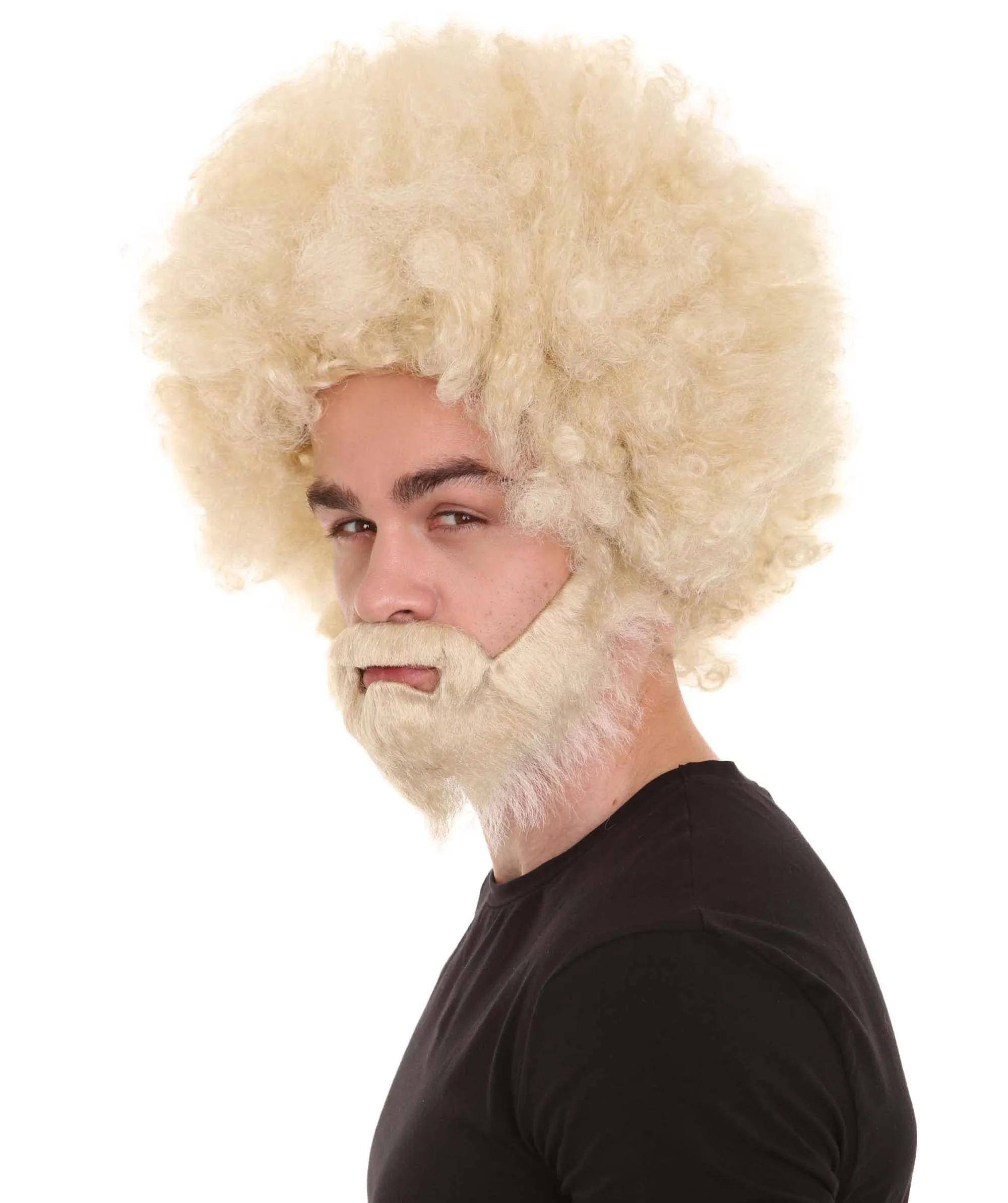 HPO Adult Unisex 80's Painter Afro Wig and Beard Set | Easy and Classic Celebrity Costume | Premium Halloween Wig