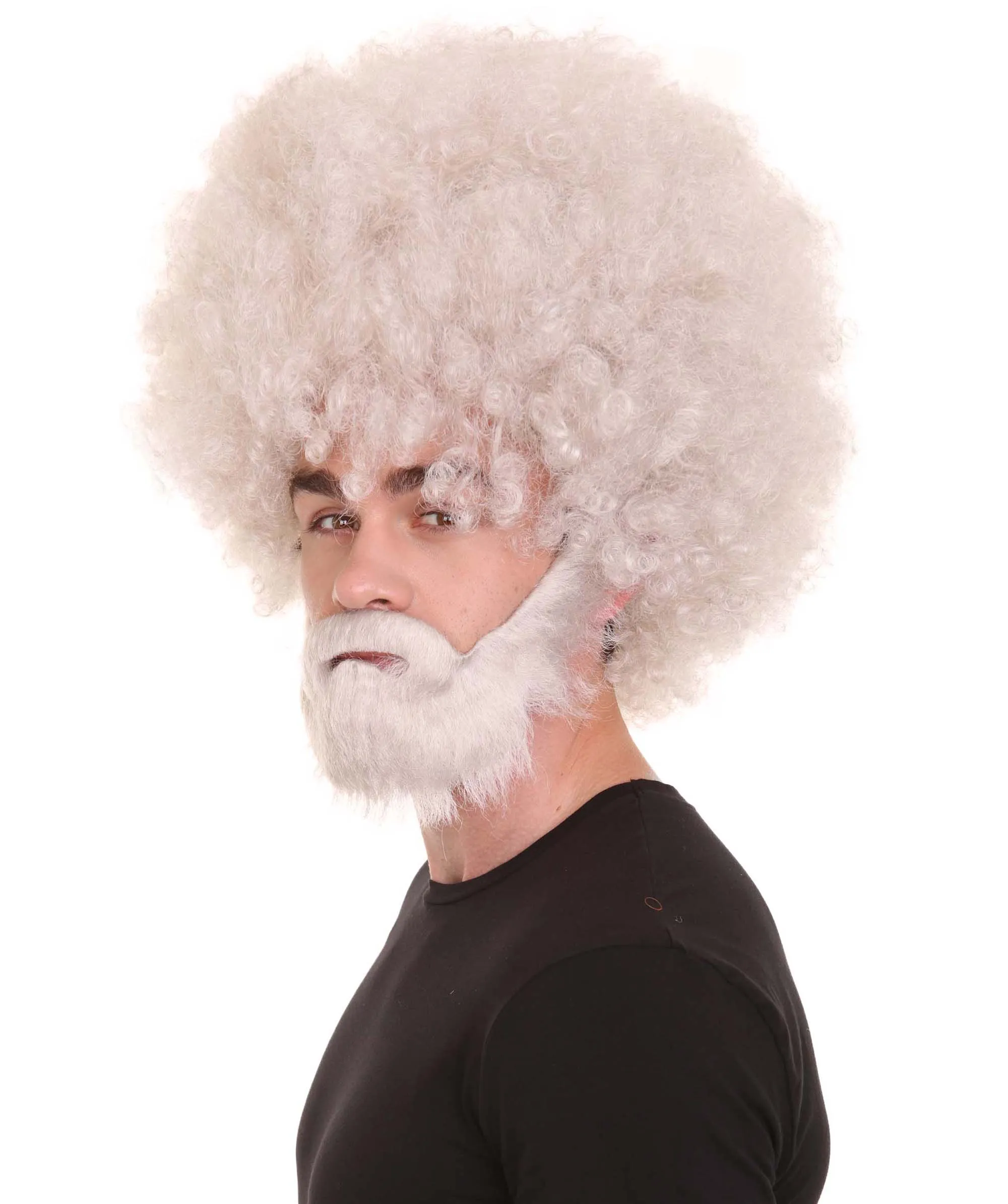 HPO Adult Unisex 80's Painter Afro Wig and Beard Set | Easy and Classic Celebrity Costume | Premium Halloween Wig