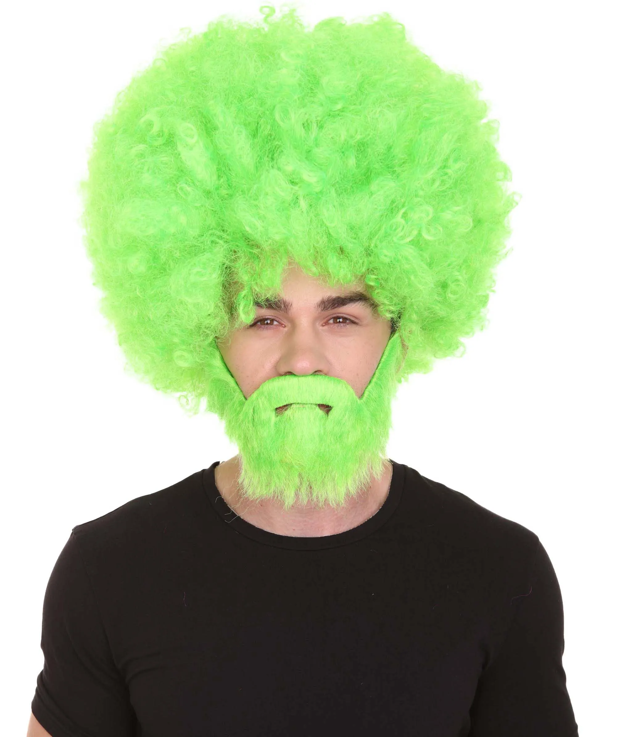 HPO Adult Unisex 80's Painter Afro Wig and Beard Set | Easy and Classic Celebrity Costume | Premium Halloween Wig