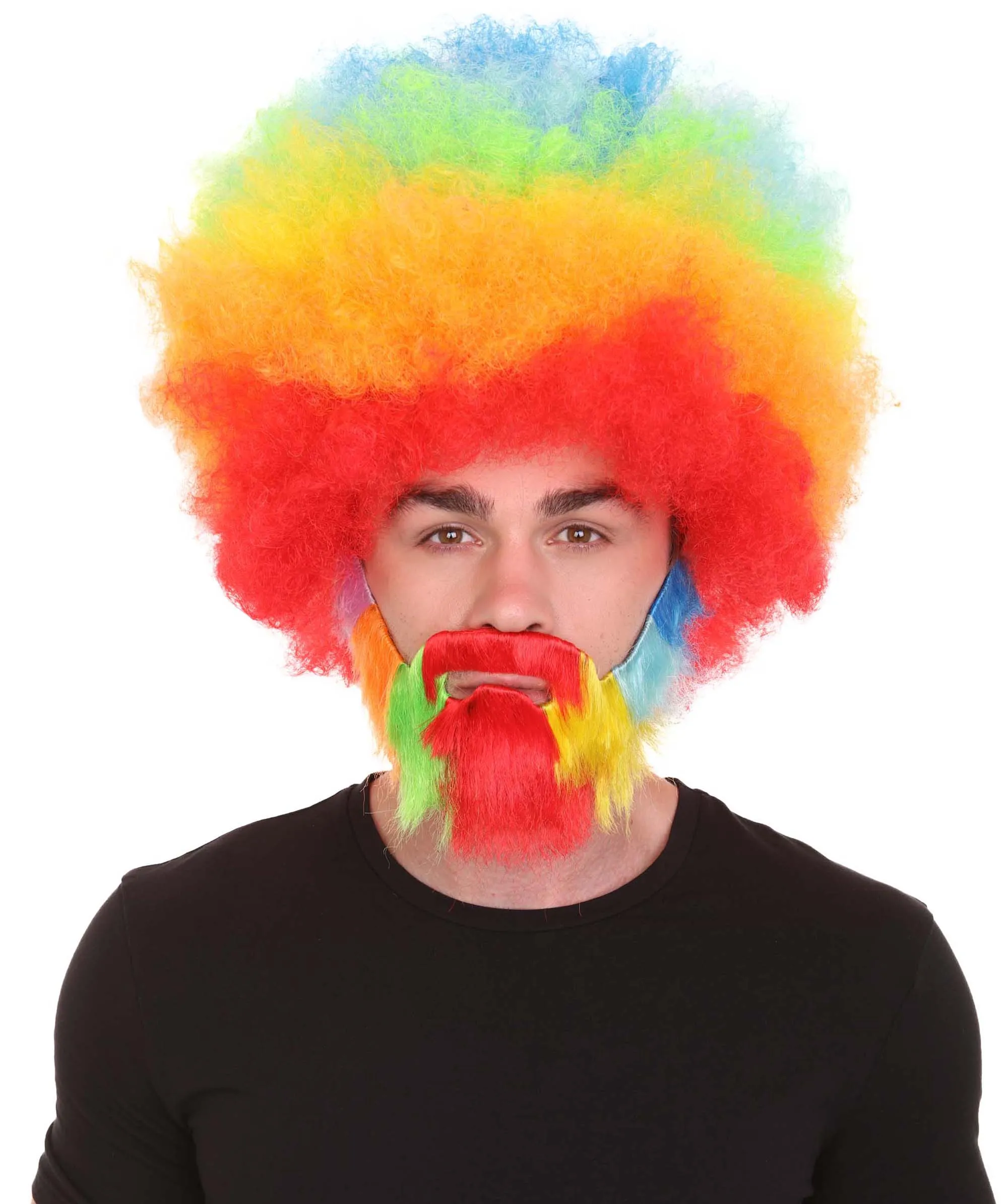 HPO Adult Unisex 80's Painter Afro Wig and Beard Set | Easy and Classic Celebrity Costume | Premium Halloween Wig