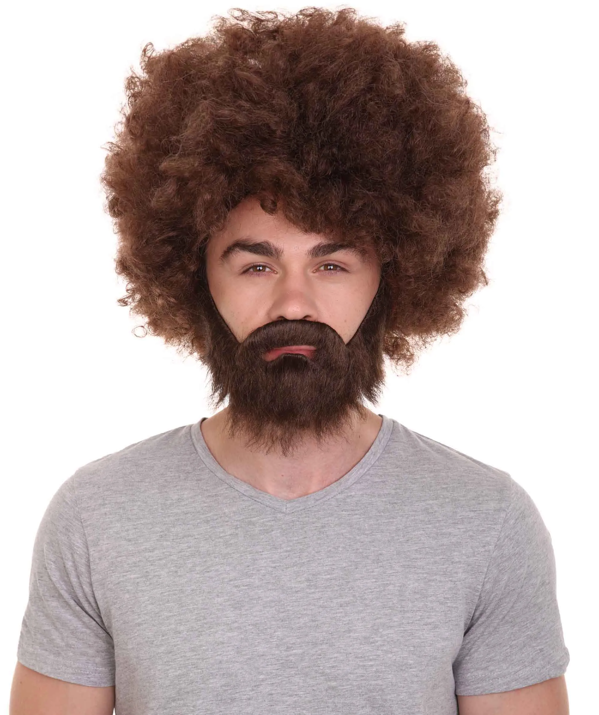 HPO Adult Unisex 80's Painter Afro Wig and Beard Set | Easy and Classic Celebrity Costume | Premium Halloween Wig