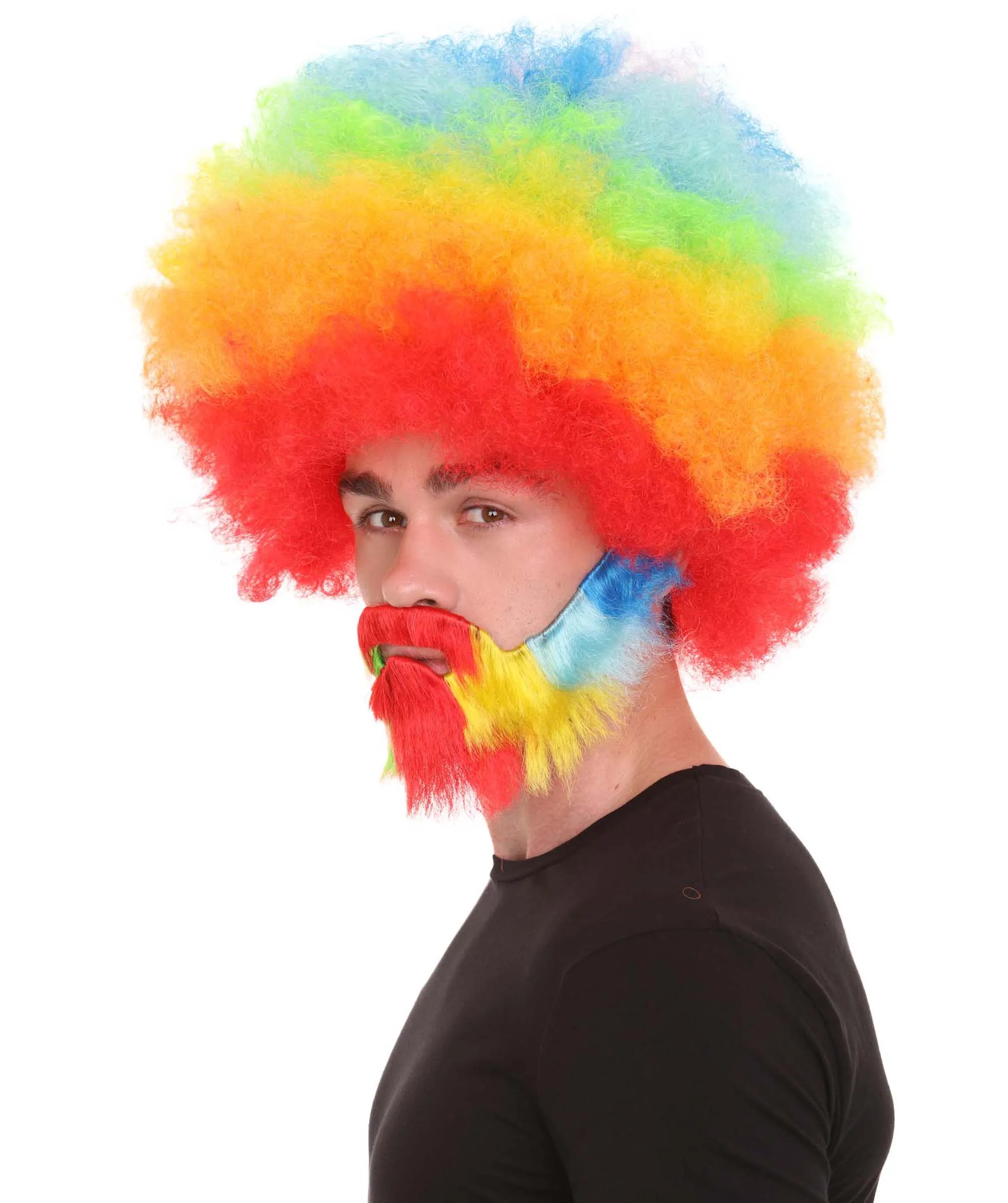 HPO Adult Unisex 80's Painter Afro Wig and Beard Set | Easy and Classic Celebrity Costume | Premium Halloween Wig