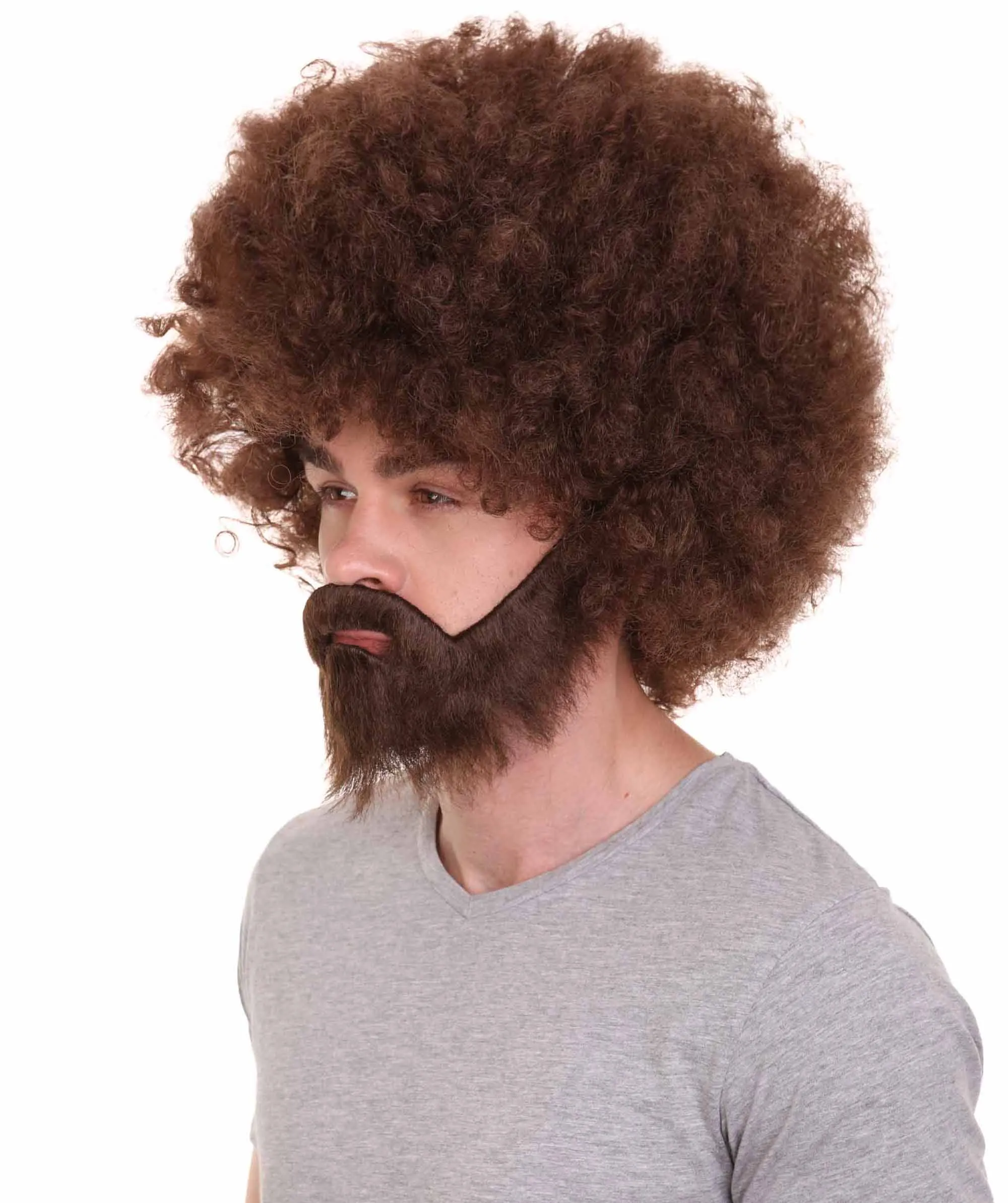 HPO Adult Unisex 80's Painter Afro Wig and Beard Set | Easy and Classic Celebrity Costume | Premium Halloween Wig